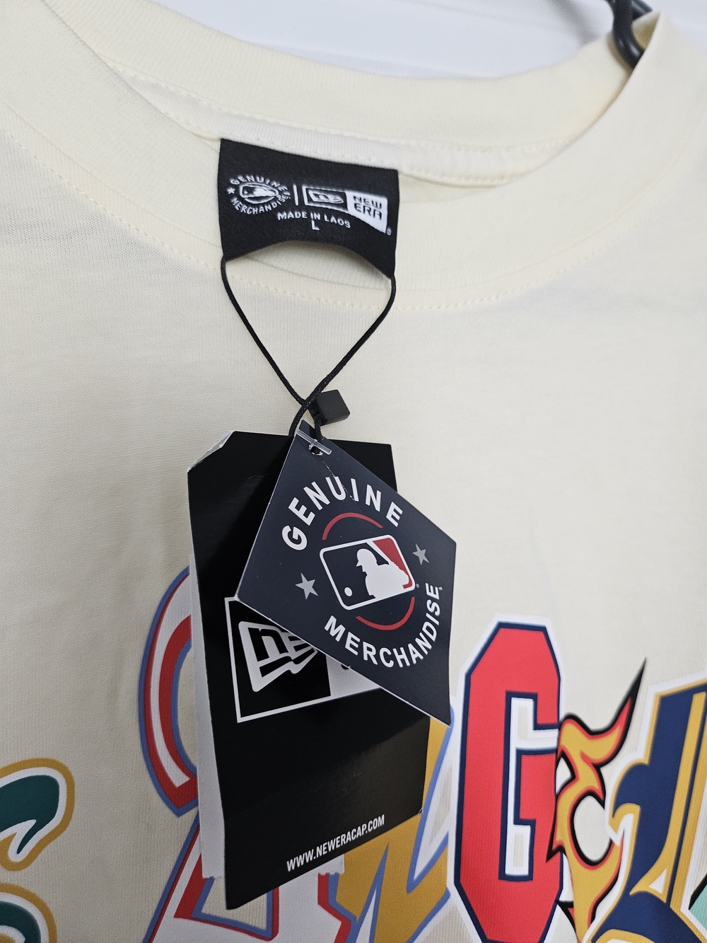 New Era Cream Short Sleeve Graphic Tee with Multicolor Logo